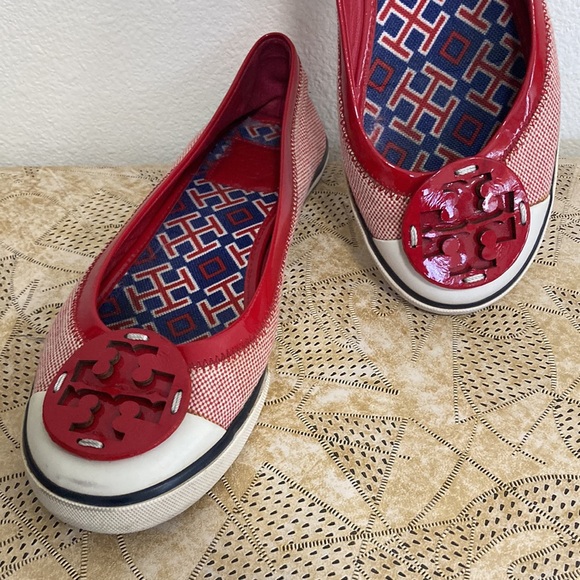 TORY BURCH Marine Chic Flats Red Navy Blue White Slip-on Shoes 7 1/2 Women’s 7.5 - Picture 5 of 9